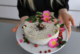 Fototapeta Sypialnia - Homemade birthday cake for dog / Poppy seed cheesecake