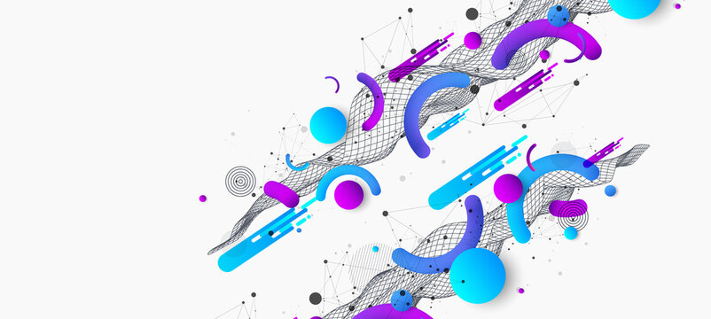 Abstract colorful background. Wireframe trendy fluid cover design.