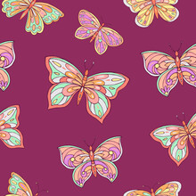 Seamless Vector Pattern With Butterfly. Decoration Print For Wrapping, Wallpaper, Fabric, Textile. 