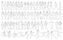 People Sketch, Set On White Background Isolated, Vector