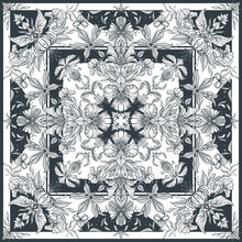 Vector Black And White Shawl Print With Beautiful Hand Drawn Floral Pattern