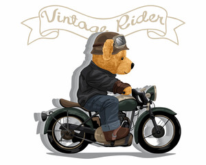 Wall Mural - Hand drawn vector illustration of teddy bear riding motorcycle