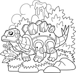 Sticker - cartoon robot dinosaur stegosaurus, coloring book for children, funny illustration