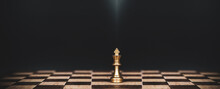 King Chess Stand On Chessboard Concept Of Challenge Or Team Player Or Business Team And Leadership Strategy Or Strategic Planning And Human Resources Organization Risk Management.