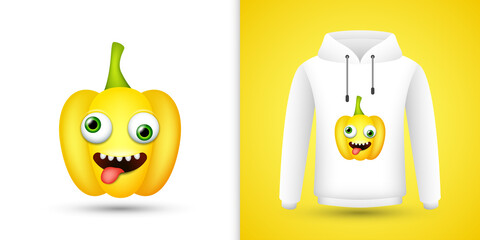 Wall Mural - Yellow Bell Pepper on white sweatshirt hoodie. Vector