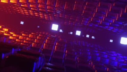 Wall Mural - looping animation, cubic shapes with technologic surface. 3D visualization, Loop animation, 4k video.