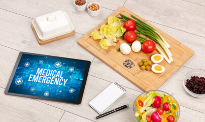 Tablet Pc with fruits, healthy concept