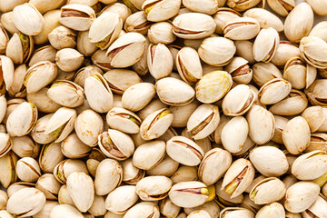 Poster - Pistachios. Pistachio nuts background. Healthy natural vegetarian organic food. Top view, copy space