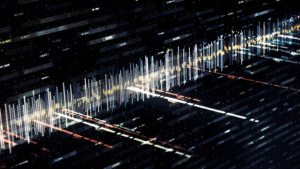 Aufkleber - Close up of futuristic technological background with changing graphs on black background, seamless loop. Animation. Abstract digital information, business concept.