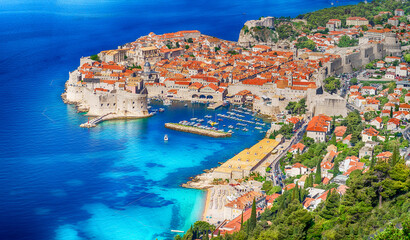 Wall Mural - landscape with harbour and old town of dubrovnik, croatia