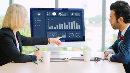 Poster - business data dashboard analysis by ingenious computer software . investment application display bus