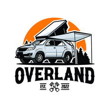 Overland Camper SUV In Outdoor Forest Scenery Vector Isolated Illustration