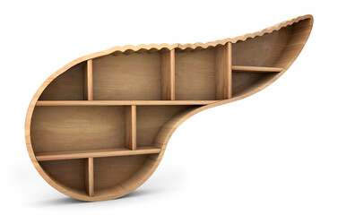 Poster - Pancreas shelf wood texture side view isolated on white background. Organ wooden shelf. 3d rendering