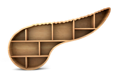 Poster - Pancreas shelf wooden isolated on white background. Organ wooden shelf. 3d rendering