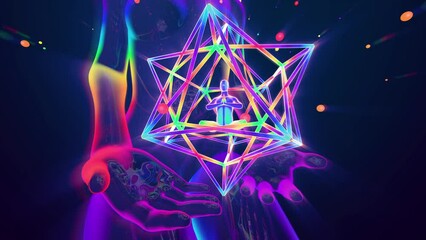 Wall Mural - looped 3d animation of a vortex of astral energy of a meditating saint inside the sacred geometry of 