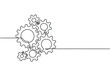 Continuous line drawing of machine gears. Vector illustration of a gear wheel with gears on a transparent background. Engine gear technology concept in doodle style