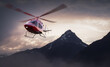 Helicopter flying over the mountains in Canadian Landscape. 3D Rendering Artwork. Background from Chilliwack Lake, British Columbia, Canada.