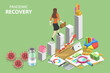 3D Isometric Flat Vector Conceptual Illustration of Post-Pandemic Recovery, Positive Business Growth