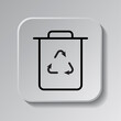 Trash simple icon, vector. Flat design. Black icon on square button with shadow. Grey background.ai