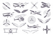 © ONYXprj - Avia badges. Propellers wings airplanes helicopters stylized symbols for travel company exact vector templates