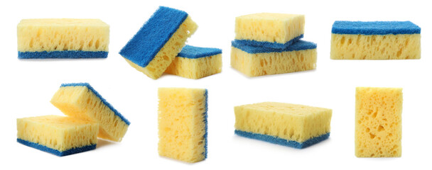 Poster - Set with cleaning sponges on white background. Banner design