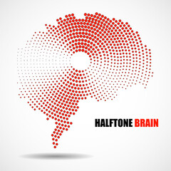 Wall Mural - Halftone brain isolated on white background. Vector illustration