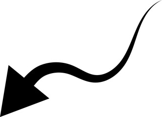 Hand drawn black curved arrow shape in doodle style