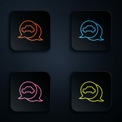 Poster - Color neon line Car service icon isolated on black background. Auto mechanic service. Repair service auto mechanic. Maintenance sign. Set icons in square buttons. Vector