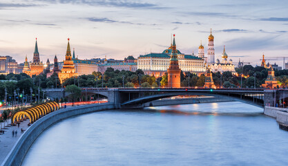 Wall Mural - Moscow Kremlin at Moskva River, Russia. Scenery of Moscow city center at sunset