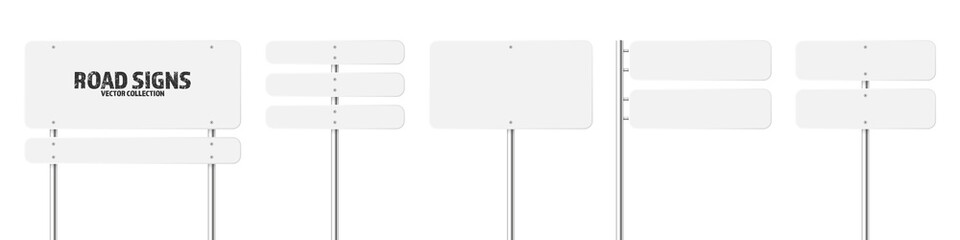 Wall Mural - various road, traffic signs. highway signboard on a chrome metal pole. blank white board with place 