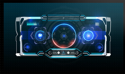 Poster - Futuristic Vector HUD Interface Screen Design. Digital callouts titles. HUD UI GUI futuristic user interface screen elements set. High tech screen for video game. Sci-fi concept design.	