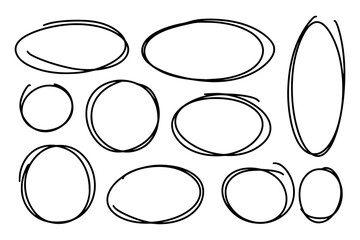 Wall Mural - Set of circular scribbles outline doodle frames. Oval banner collection