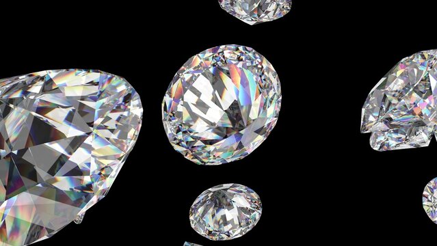 Shiny Diamonds on black surface background. Concept image of luxury living, expensive things and high added value. 3D CG. High resolution.