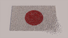 Aerial View Of A Crowd Of People, Gathering To Form The Flag Of Japan. Japanese Banner On White Background.