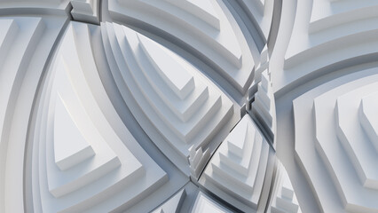 White, Tech Background with a Geometric 3D Structure. Clean, Stepped design with Extruded Futuristic Forms. 3D Render.