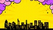 Comic yellow background with city silhouette