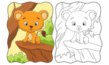 Cartoon Illustration A Lion Cub Sitting Proudly On A Cliff Under A Big Tree In The Middle Of The Forest Book Or Page For Kids