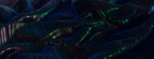 Dark Surface Banner With Undulations. Futuristic Texture With Neon Accents.