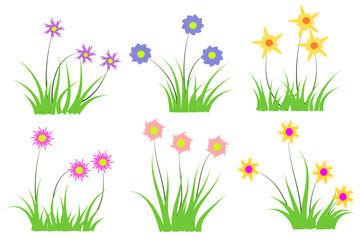 grass cartoon cute, grass and flower