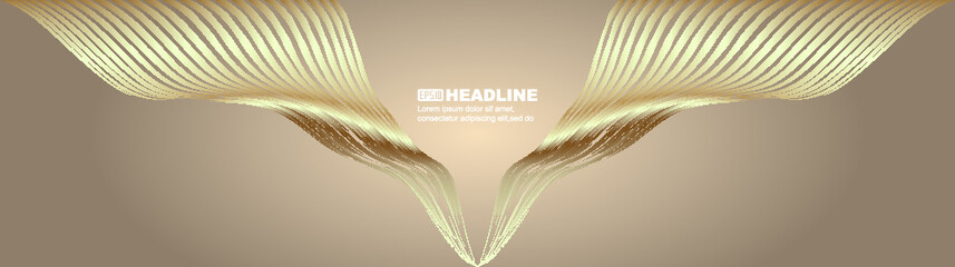 Poster - Symmetrical wavy golden lines converge from top to bottom abstract texture background