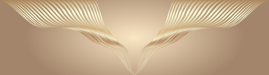 Poster -  Symmetrical wavy golden lines converge from top to bottom abstract texture background