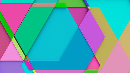 Multicolored, Tech Background with a Geometric 3D Structure. Bright, Minimal design with Simple Futuristic Forms. 3D Render.