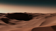 Sunrise Landscape, With Desert Sand Dunes. Peaceful Modern Background With Warm Gradient Starry Sky