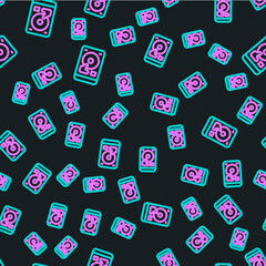 Poster - Line Hard disk drive HDD icon isolated seamless pattern on black background. Vector