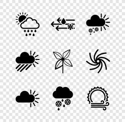 Sticker - Set Cloud with snow, rain, sun, Wind and, Cloudy, and Pinwheel icon. Vector