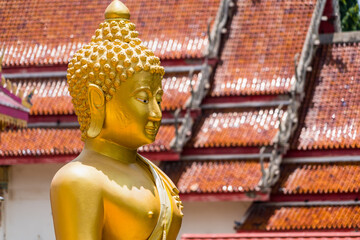 Wall Mural - Lop Buri, Thailand - May, 29, 2022 : Buddha statue at Wat Chaiyo Warawithan temple, most popular religion traveling destination at Lop Buri, Thailand.