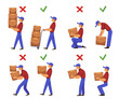Manual handling of loads infographic set flat vector illustration isolated.