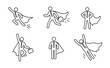 © Polina Tomtosova - Superhero business pictogram man line icon set. Superhero businessman flying outline figure. Victory worker, employer pictogram person. Vector illustration.