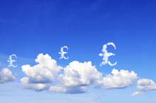 Money Making. Great Britain Pound Sterling Sign In The Clouds. Cloud Shaped As GBP Currency Symbol