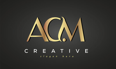 ACM creative luxury stylish logo design with golden premium look,   initial tree letters customs logo for your business and company